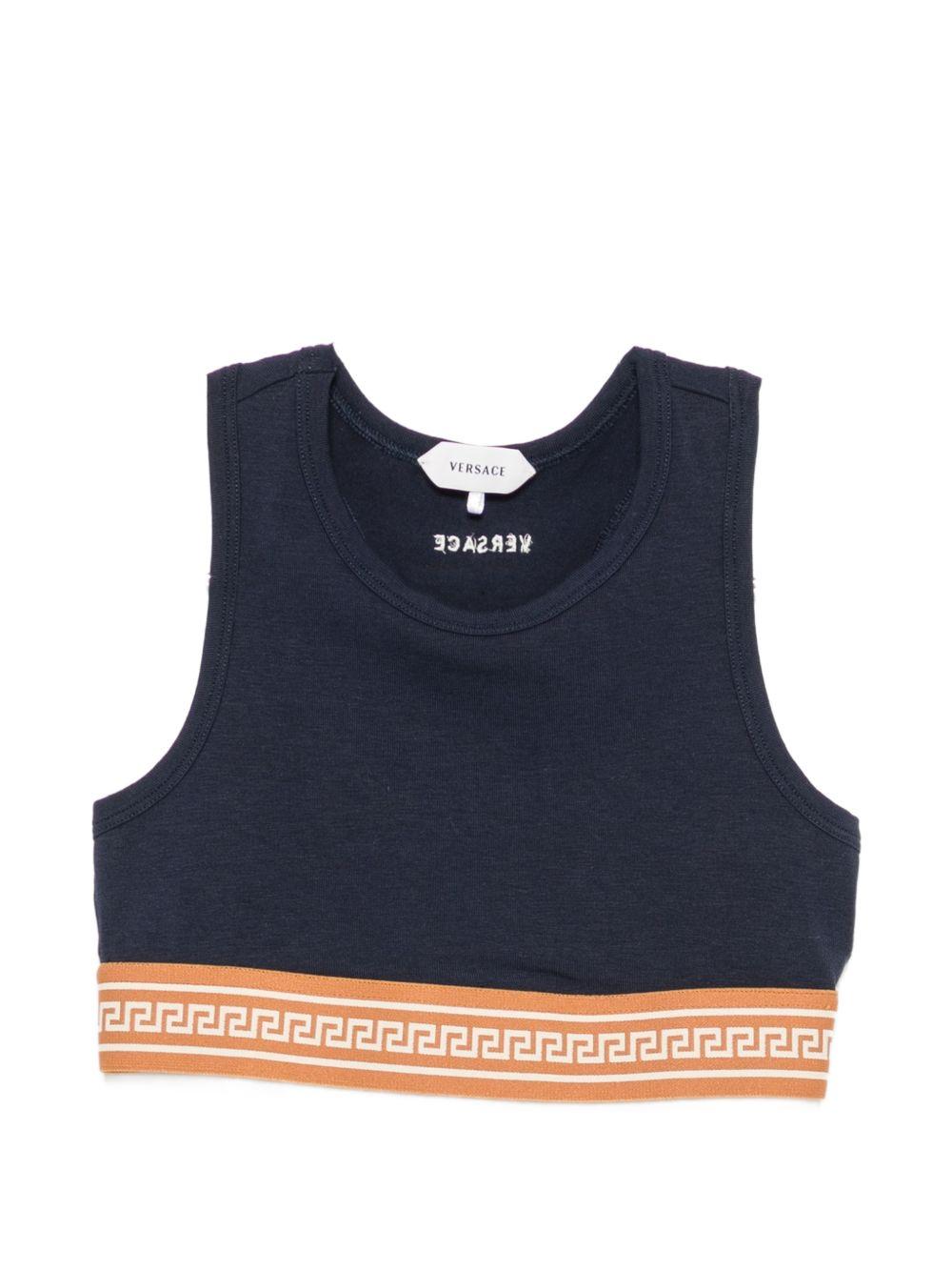 Top per bambina Versace Kids blu con fascia elasticizzata con motivo Greca 10249261A18119 2U9J0 VERSACE KIDS 