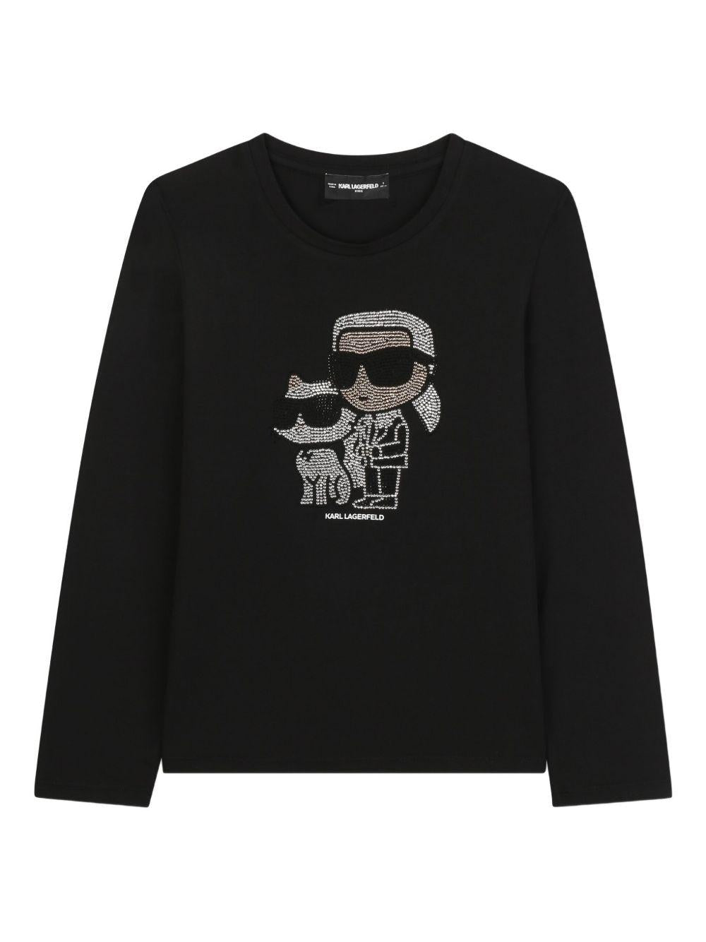 T-shirt a maniche lunghe per bambina Karl Lagerfeld Kids nera con motivo Ikon Karl & Choupette Z30940 09B KARL LAGERFELD KIDS 