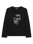 T-shirt a maniche lunghe per bambina Karl Lagerfeld Kids nera con motivo Ikon Karl & Choupette Z30940 09B KARL LAGERFELD KIDS 