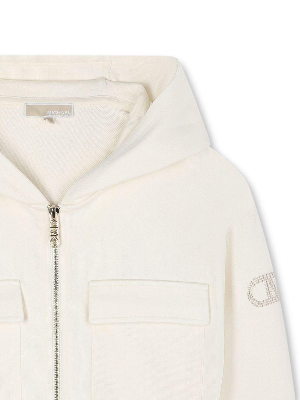 Felpa con cappuccio per bambina Michael Kors Kids bianca con zip R30471 190 MICHAEL KORS KIDS 