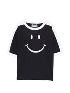 T-shirt per bambino Moschino Kids nera con stampa smile sul davanti HUM05NLAA43 60100 MOSCHINO KIDS 