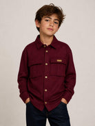 Camicia per bambino Balmain Kids bordeaux con logo sul colletto frontale BZ5H10 I0339 530OR BALMAIN KIDS 