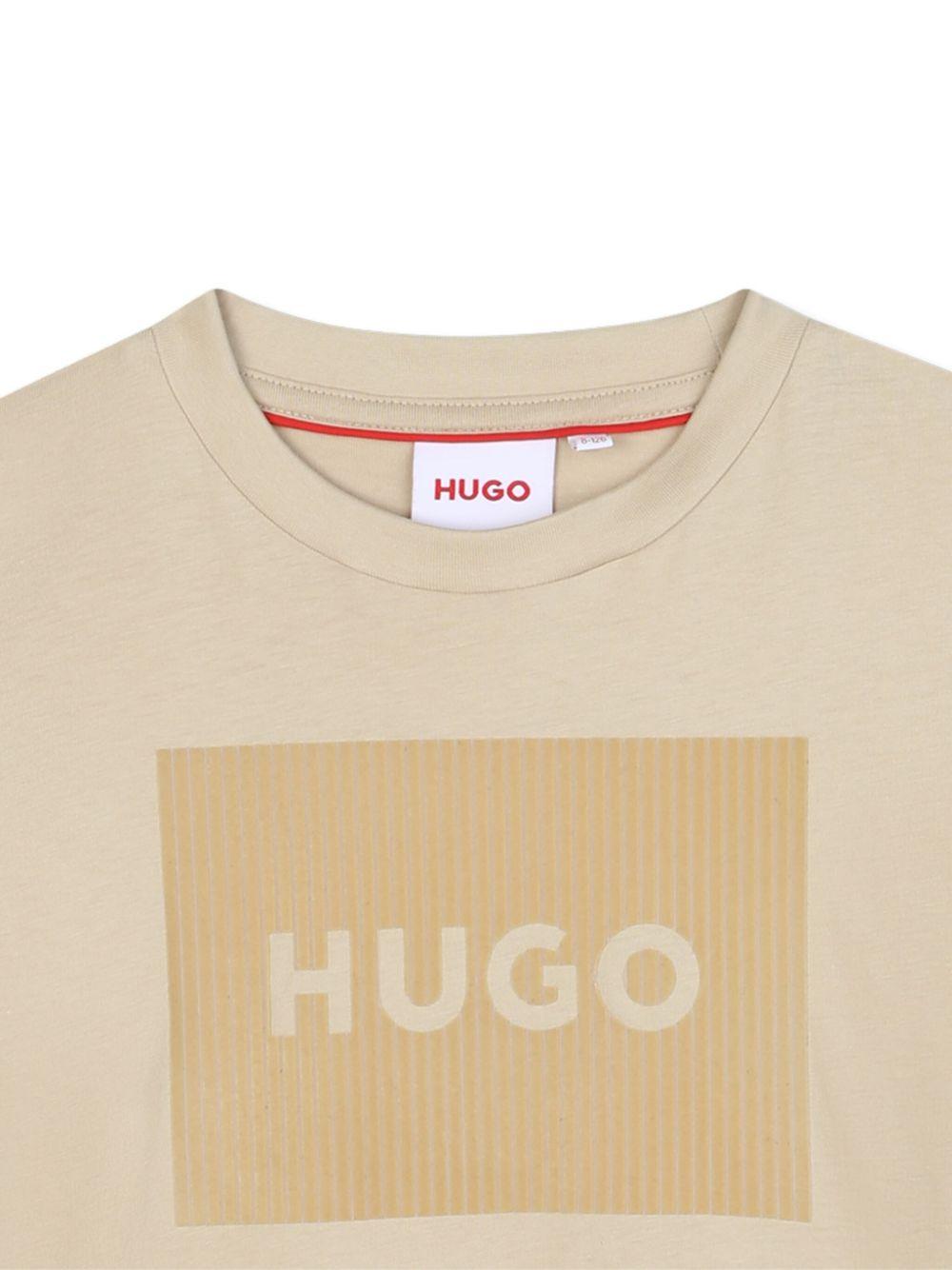 T-shirt per bambino Hugo Kids beige con applicazione logo G00440 249 Hugo 