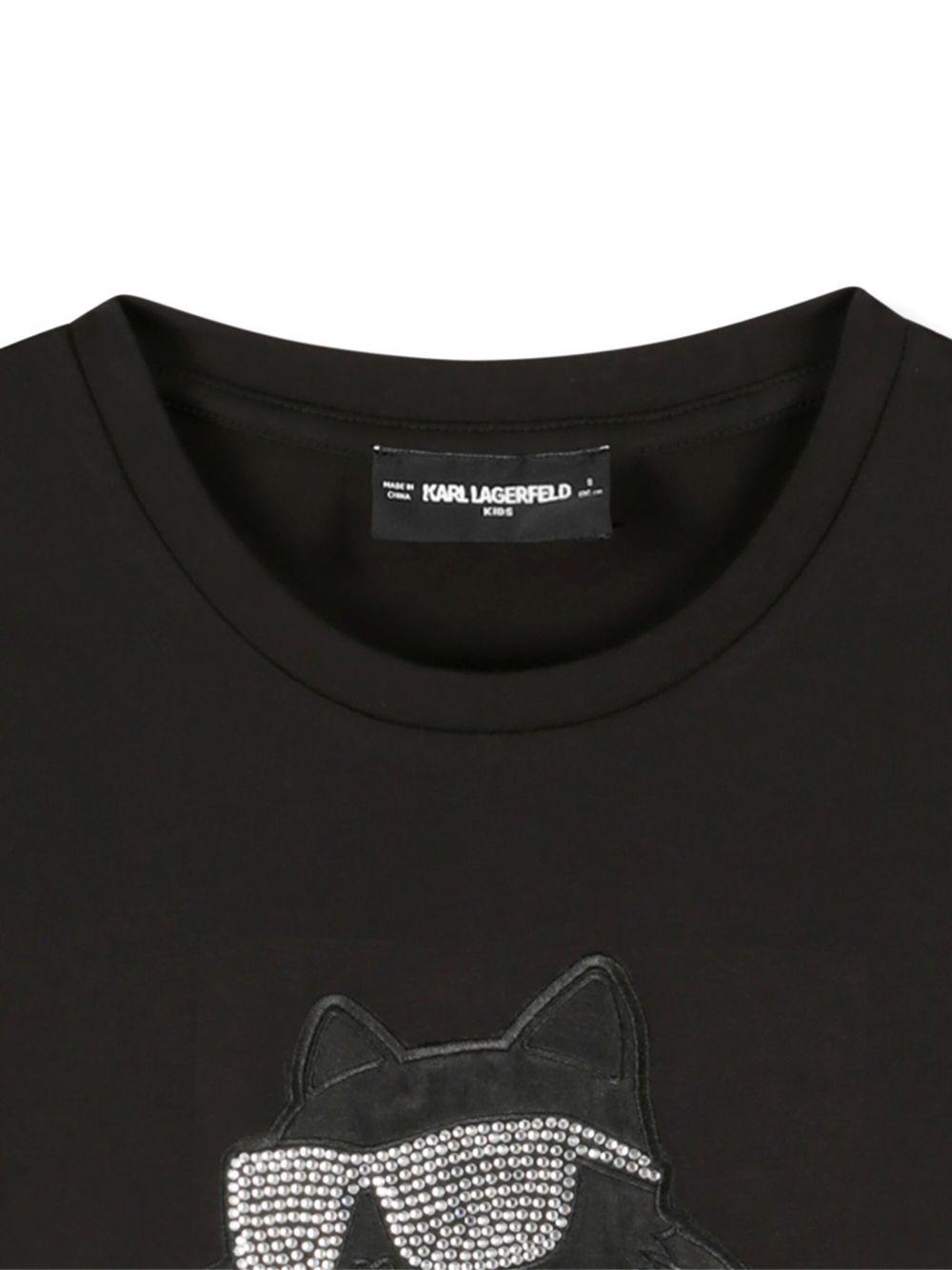 T-shirt per bambina Karl Lagerfeld Kids nero con stampa grafica con strass Z30945 09B KARL LAGERFELD KIDS 