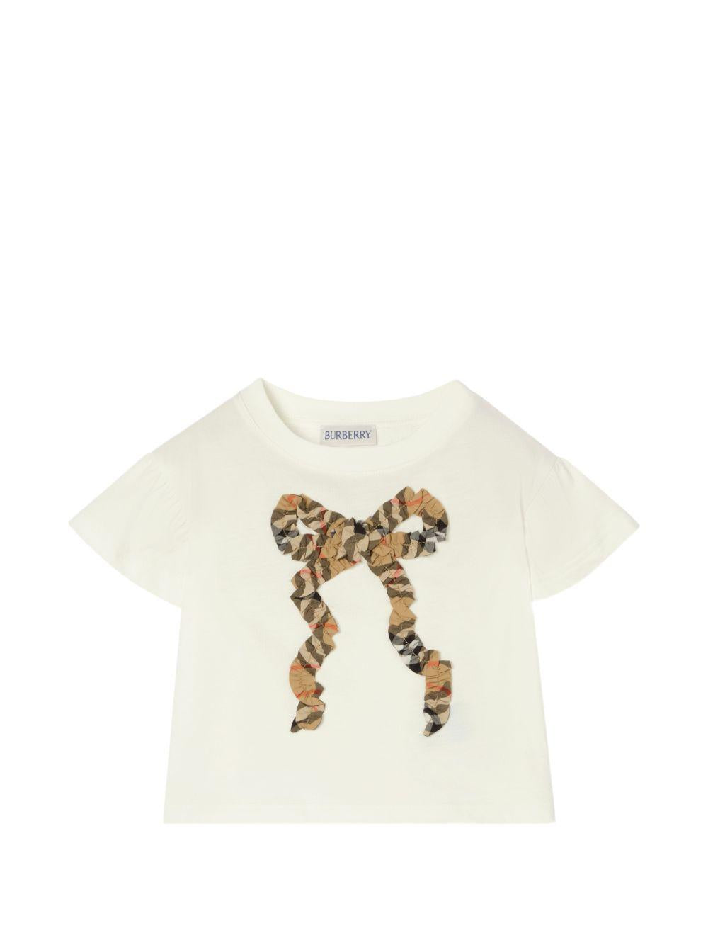 T-shirt per neonata Burberry Kids bianca con motivo fiocco Check 8129936 A2014 BURBERRY KIDS 