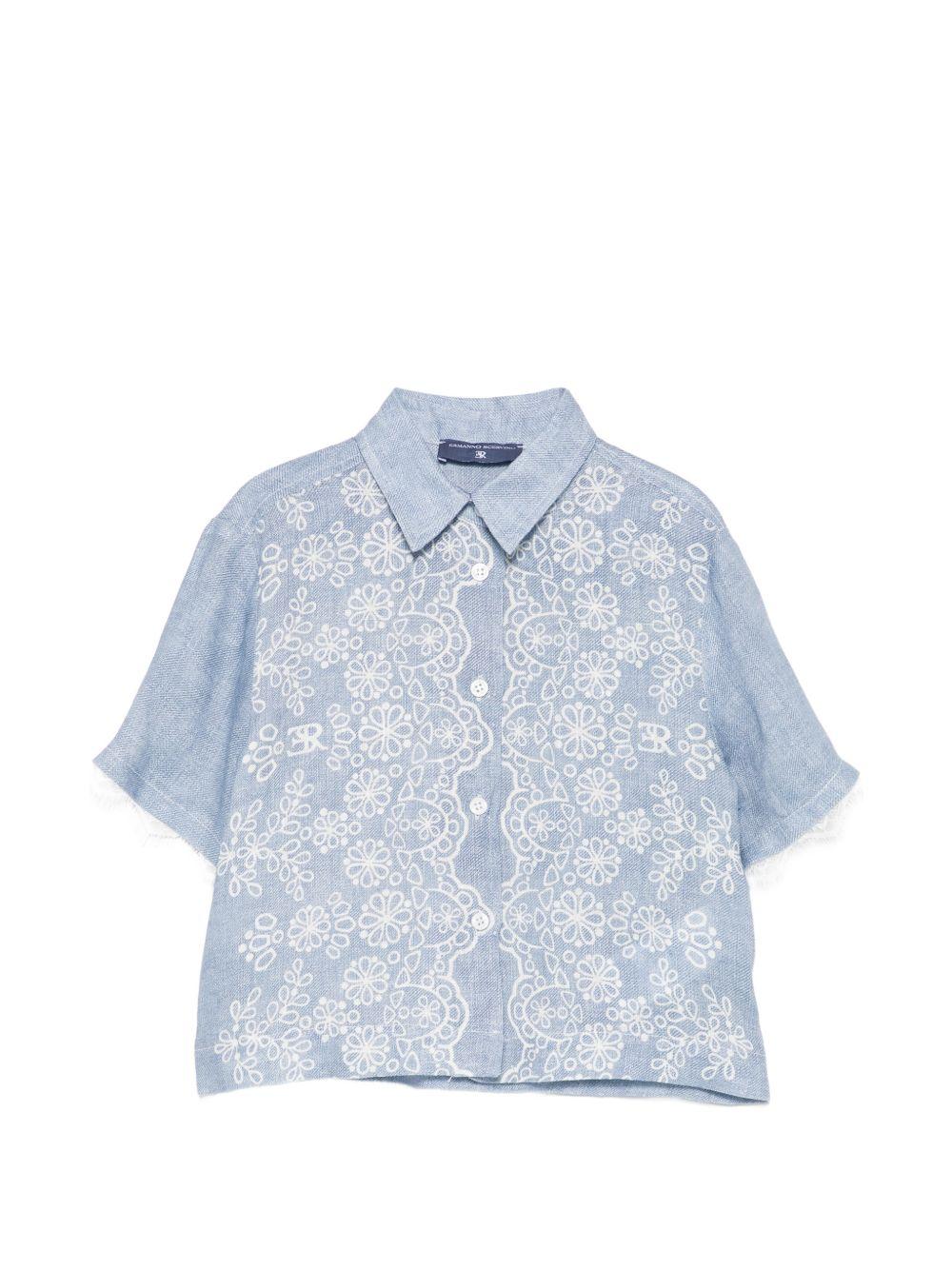 Camicia per bambina Ermanno Scervino Junior in denim con ricamo all-over Z1G311 7674 0062 ERMANNO SCERVINO JUNIOR 