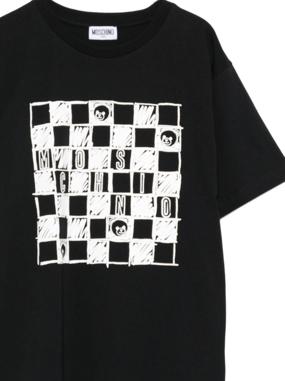 T-shirt per bambino Moschino Kids nero con stampa grafica HUM05GLAA01 60100 MOSCHINO KIDS 