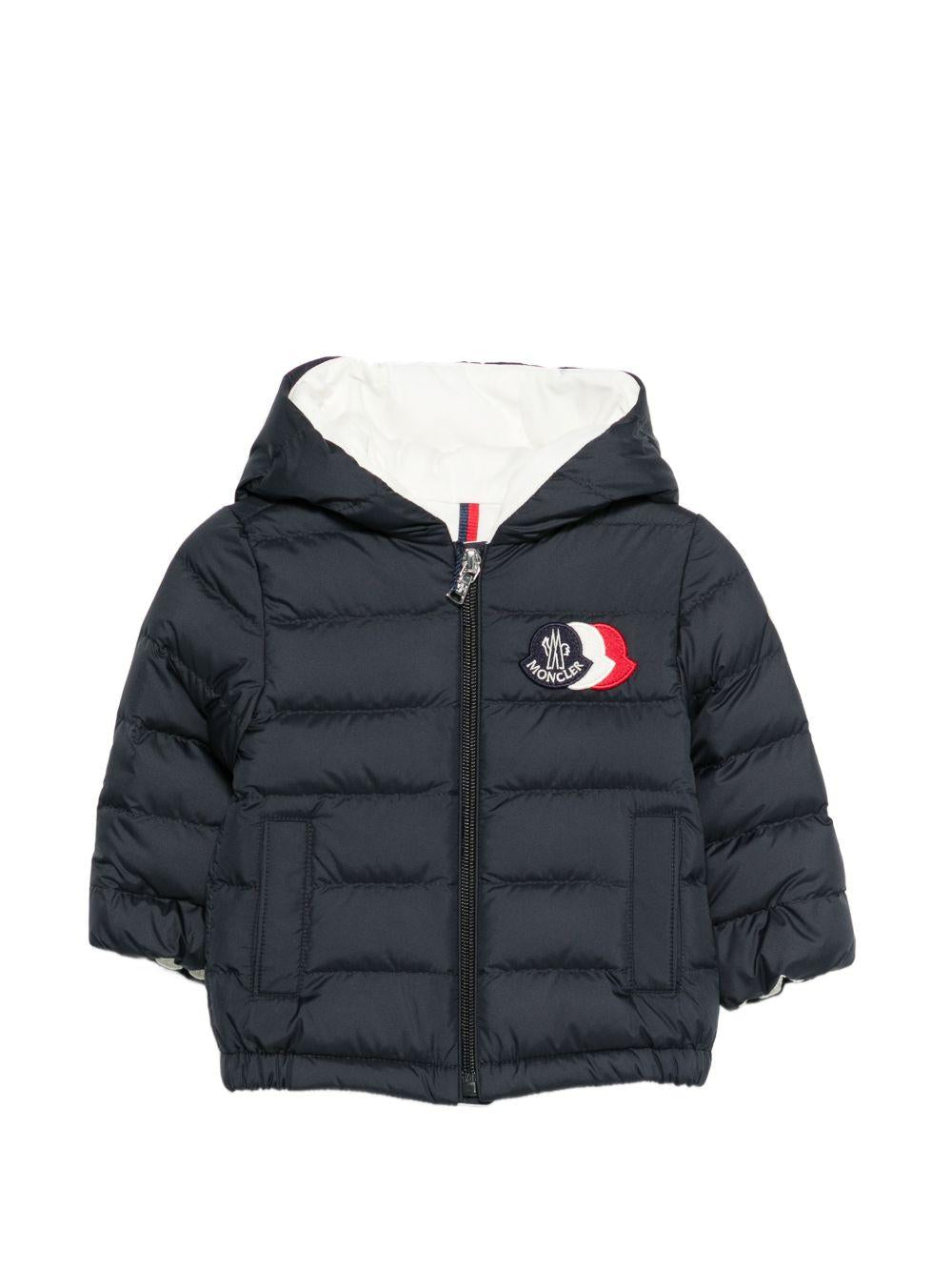 Giubbino per neonato Moncler Enfant blu scuro con cappuccio L19511A00006597X2 77G MONCLER KIDS 