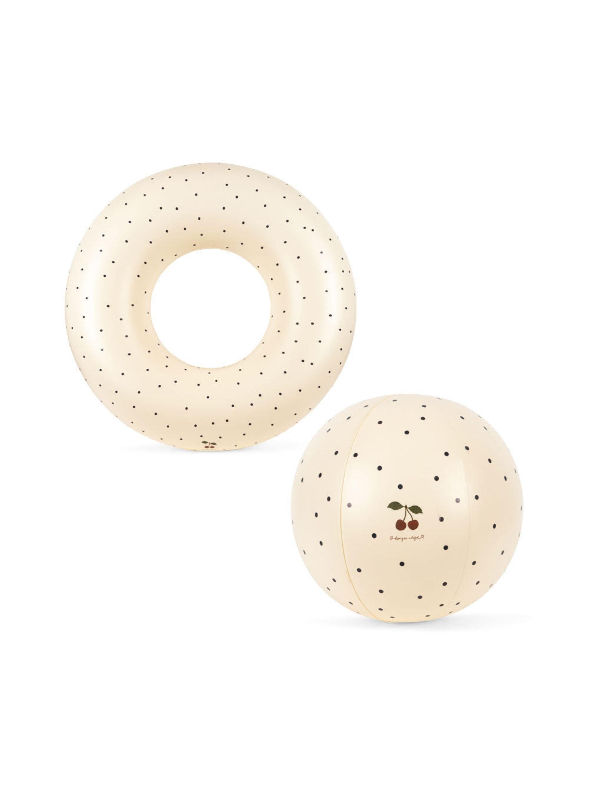 Set ciambella e pallone per la spiaggia per bambini Konges Slojd beige con fantasia a pois KS105094 NAVY DOT KONGES SLOJD KIDS 