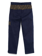 Pantaloni FF jacquard per bambino Fendi Kids blu con chiusura con zip nascosta e bottone JMF545 AS5Y F1I11 FENDI KIDS 