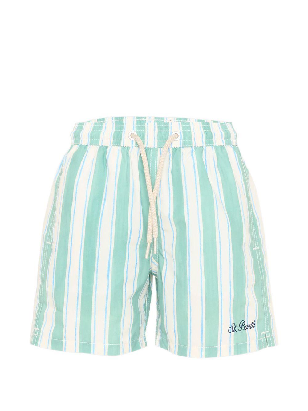 Costume da bagno per bambino MC2 Saint Barth Kids bianco e verde con motivo a righe SYR0002 04047L MC2 ST. BARTH KIDS 