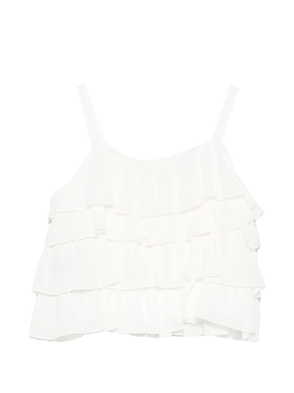 Top per bambina Balmain Kids bianco con balze BY5A52 K0282 101OR BALMAIN KIDS 