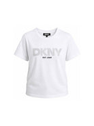 T-shirt per bambina Dkny Kids bianca con logo con strass D62619 10P DKNY KIDS 