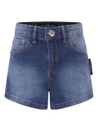 Pantaloncini per bambina John Richmond Junior in denim con stampa logo RGP25014SH DENIM BLUE MEDIUM JOHN RICHMOND KIDS 