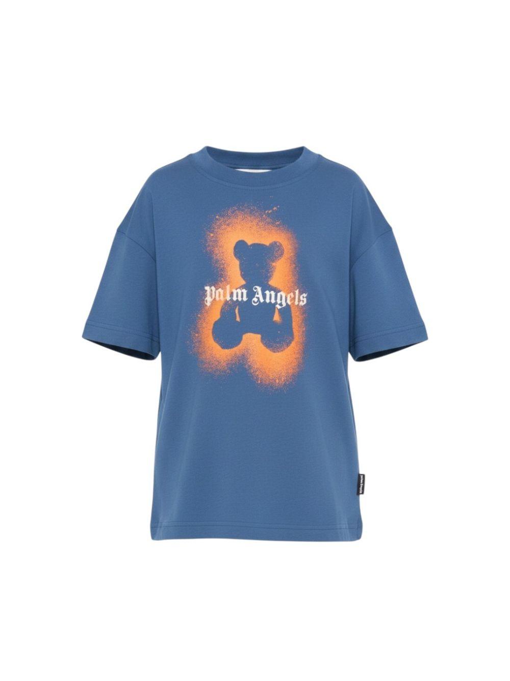 T-shirt per bambino Palm Angels Kids blu con stampa Teddy Bear PBAA003S26JER006 060 PALM ANGELS KIDS 