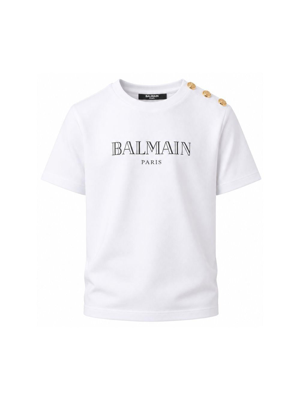 T-shirt per bambino Balmain Kids bianca con stampa logo sul davanti BZ8H51 Z3672 100NE BALMAIN KIDS 