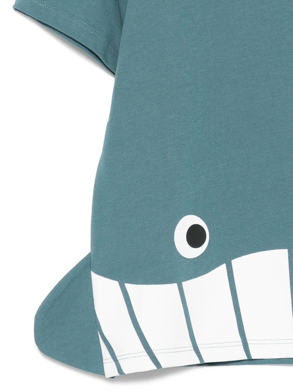 T-shirt per bambino Stella McCartney Kids blu con pinne squalo TY8Q21 Z0434 642 STELLA McCARTNEY KIDS 