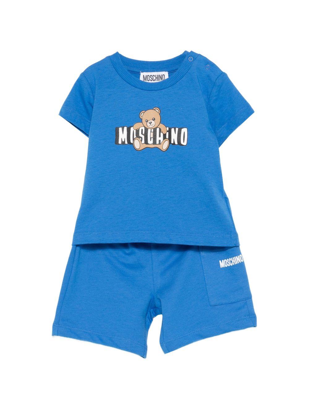 Completo per neonati Moschino Kids blu con stampa grafica Teddy Bear MUG01ULCA19 40630 MOSCHINO KIDS 