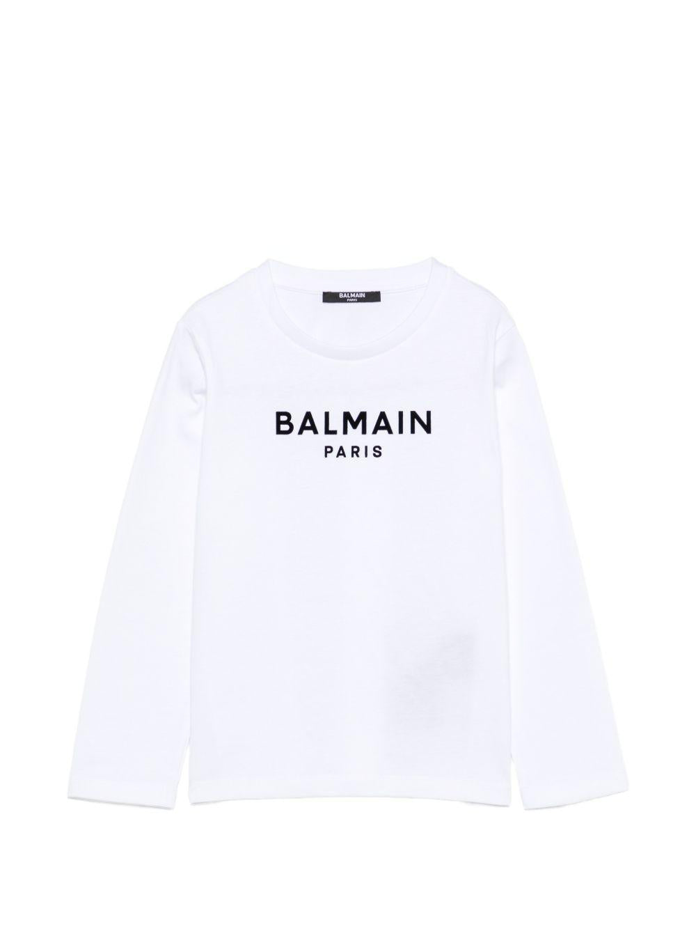 T-shirt per bambino Balmain Kids bianca con dettaglio logo sul davanti BZ8I20 Z3672 100NE BALMAIN KIDS 