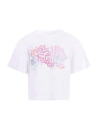 T-shirt per bambina Stella McCartney Kids bianca con stampa grafica sul davanti TY8A91 Z0434 100 STELLA McCARTNEY KIDS 