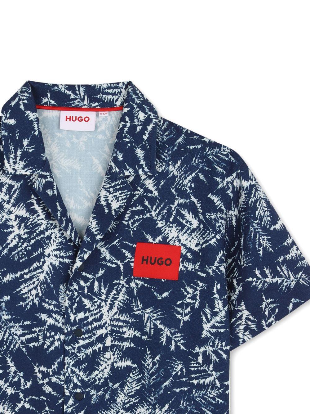 Camicia per bambino Hugo Kids blu con stampa floreale all-over G01001 V21 Hugo KIDS 