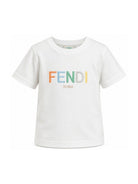T-shirt per bambino Fendi Kids bianca con logo ricamato JUI206 7AJ F0TU9 FENDI KIDS 
