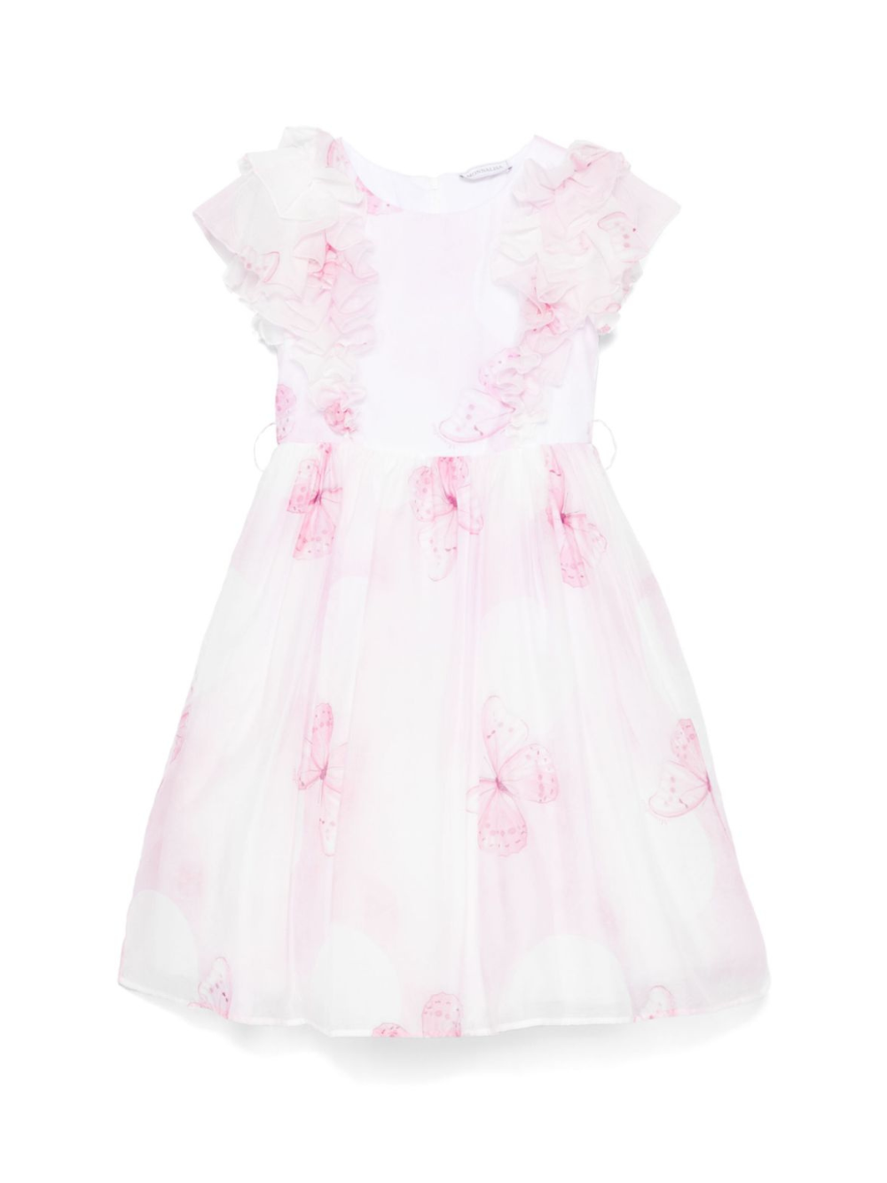 Abito per bambina Monnalisa bianco con stampa farfalla con dettagli con ruches 71E911 5621 0190 MONNALISA 