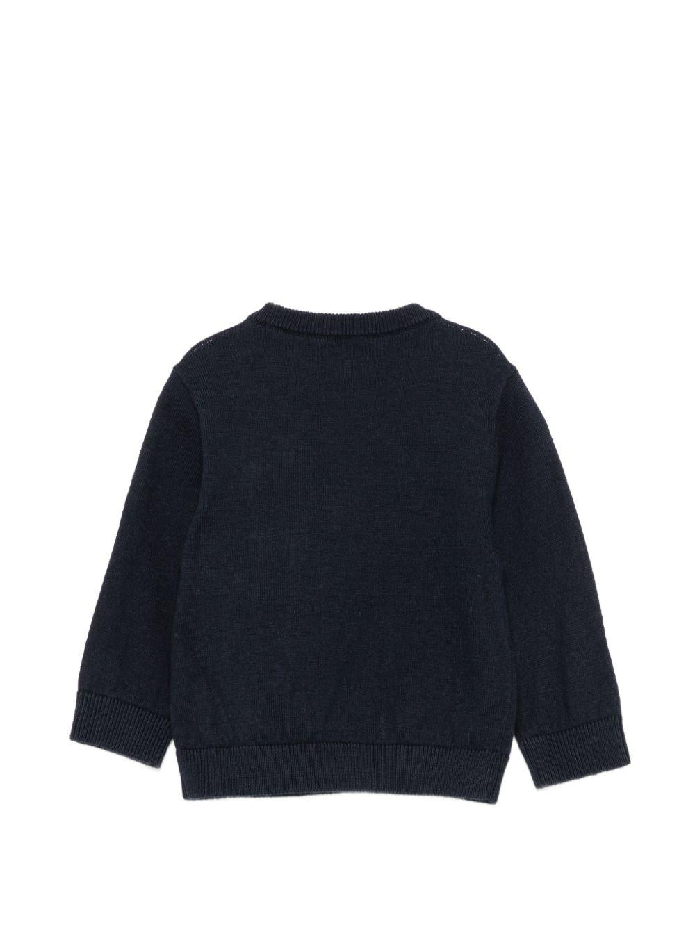 Maglione per neonato Emporio Armani Kids blu con bottoni sulla spalla e patch con logo EB000444 AF28773 UB118 EMPORIO ARMANI KIDS 