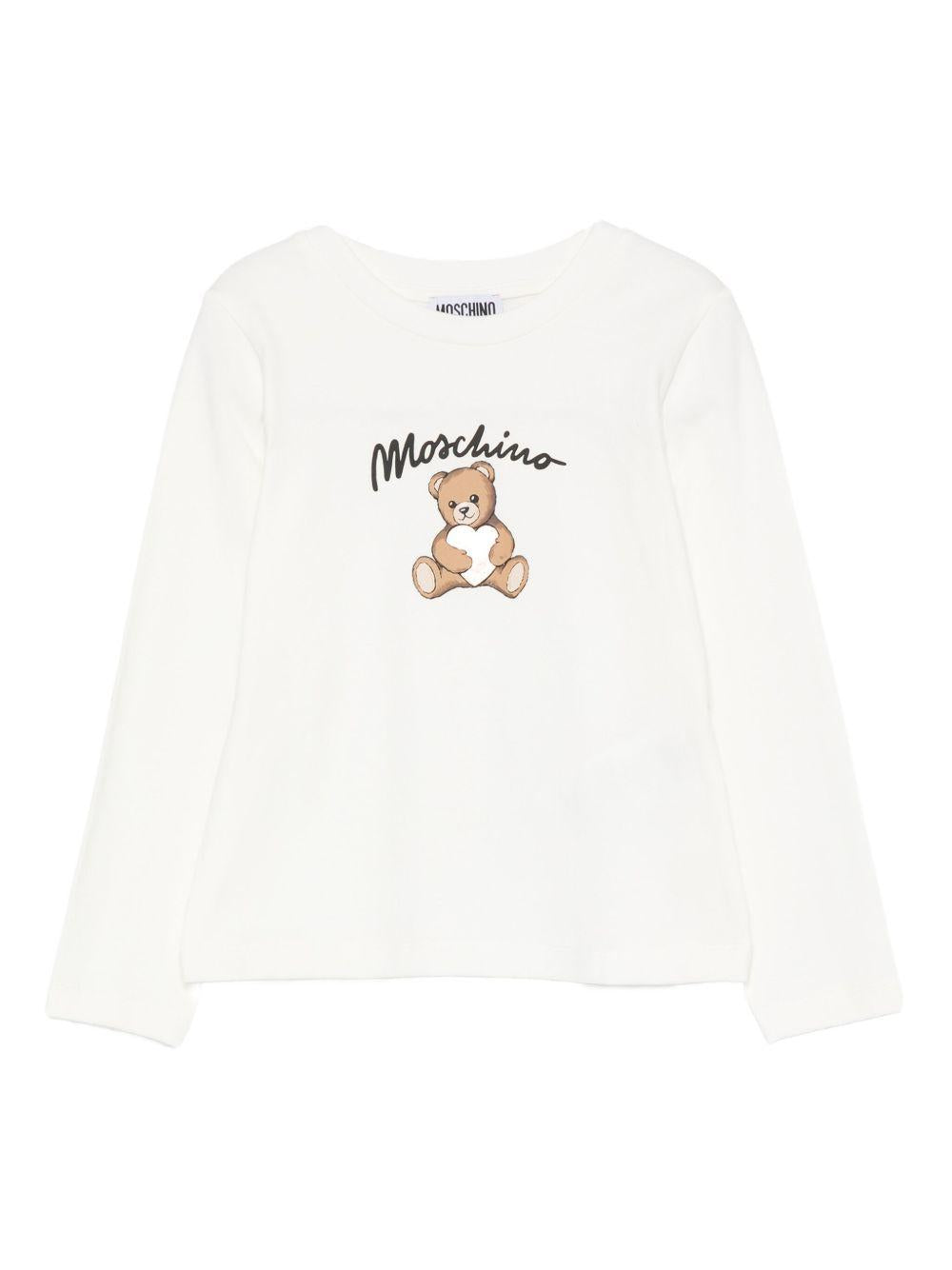 T-shirt per bambina Moschino Kids bianca con motivo Teddy Bear HDO010LBA11 10063 MOSCHINO KIDS 