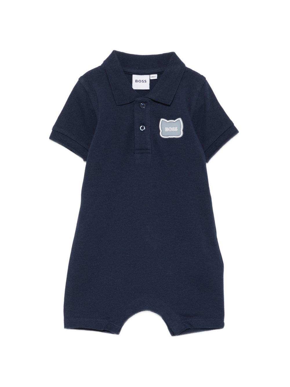 Tutina per neonato Boss Kids blu con dettaglio applicato J53033 849 BOSS KIDS 