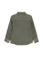 Camicia in lino per bambino Paolo Pecora Kids verde con logo ricamato PP4032 OLIVA PAOLO PECORA KIDS 