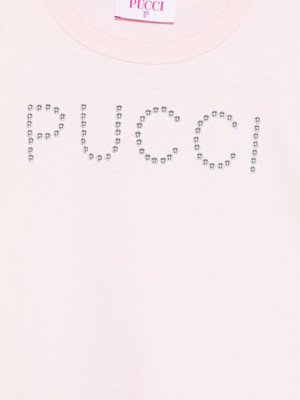 T-shirt per bambina Emilio Pucci Junior rosa con logo borchiato PY8B31 Z3672 51E EMILIO PUCCI KIDS 