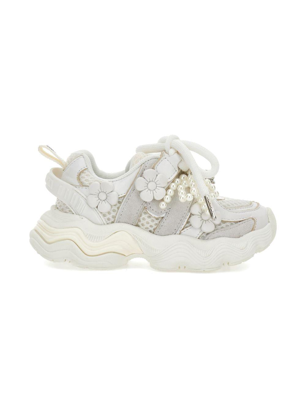 Sneakers per bambina Monnalisa bianche con applicazioni floreali 8CG004 7703 0001 MONNALISA KIDS 