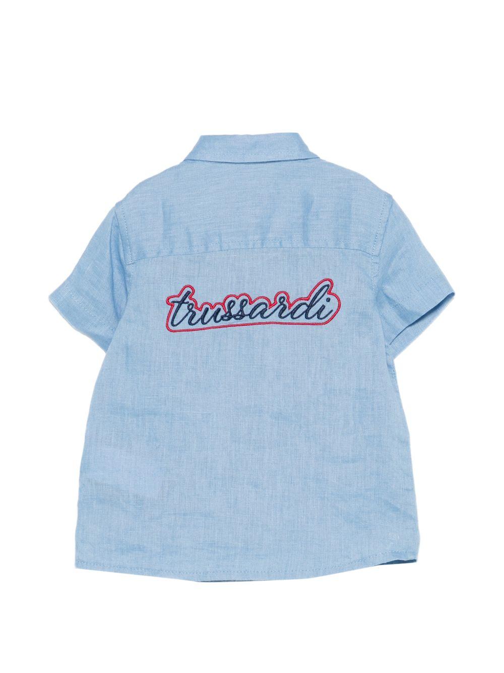 Camicia per neonato Trussardi Junior azzurra con dettaglio logo TIP26104CA BLUE RIV. TRUSSARDI JUNIOR 