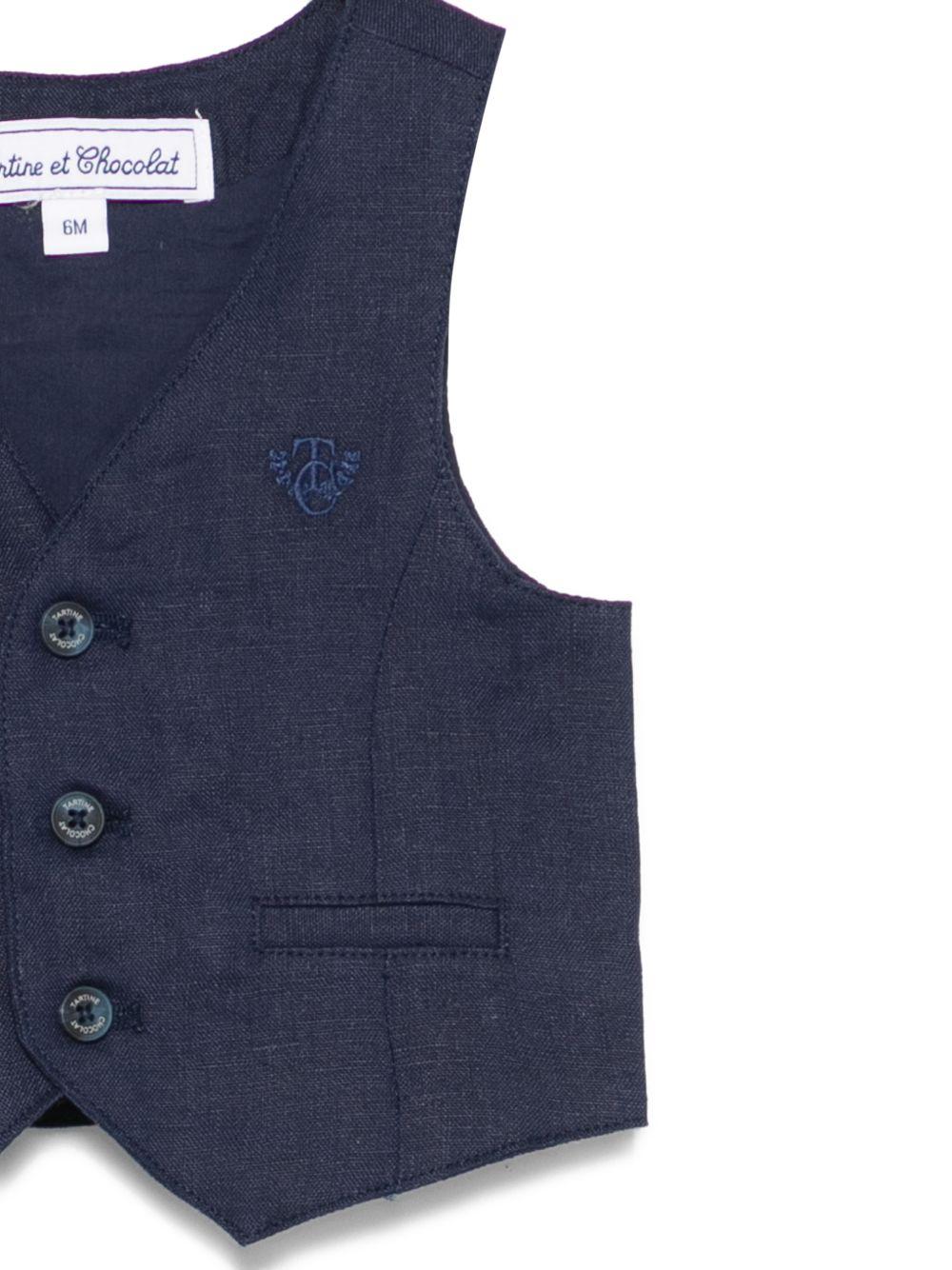 Gilet per neonato Tartine Et Chocolat blu con logo ricamato sul davanti CC16001 04 TArtine & Chocolat KIDS 