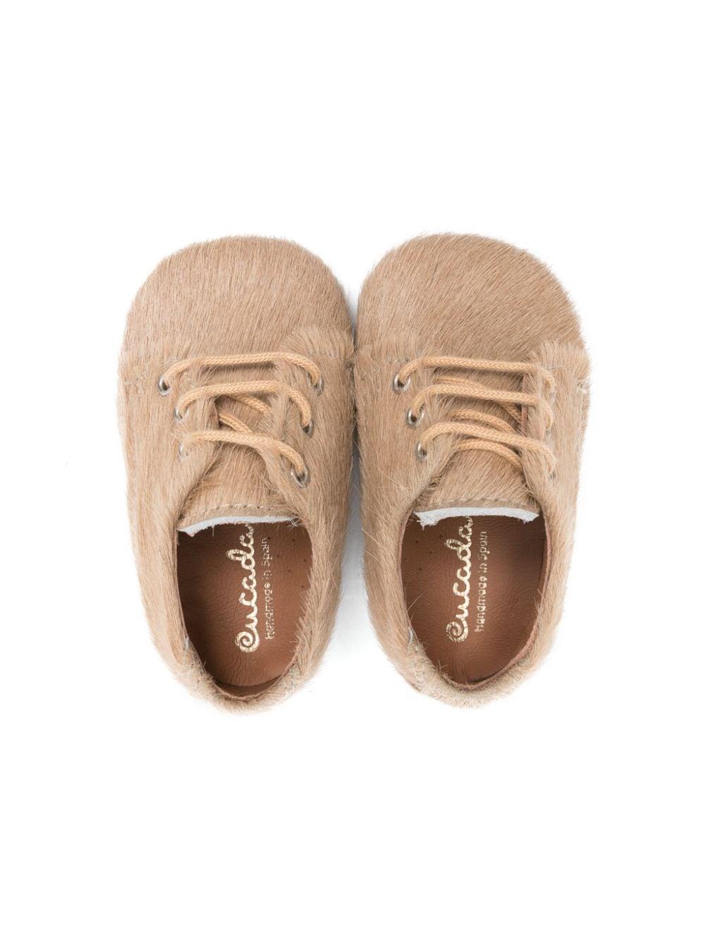 Scarpe primi passi per neonato Eli1957 beige in pelliccia con lacci 14027AK CAMEL Eli Kids 