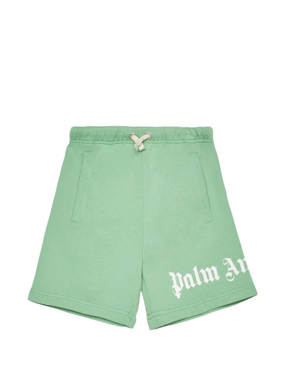 Shorts per bambino Palm Angels Kids verdi con logo sul davanti PBCI006S26FLE001 080 PALM ANGELS KIDS 