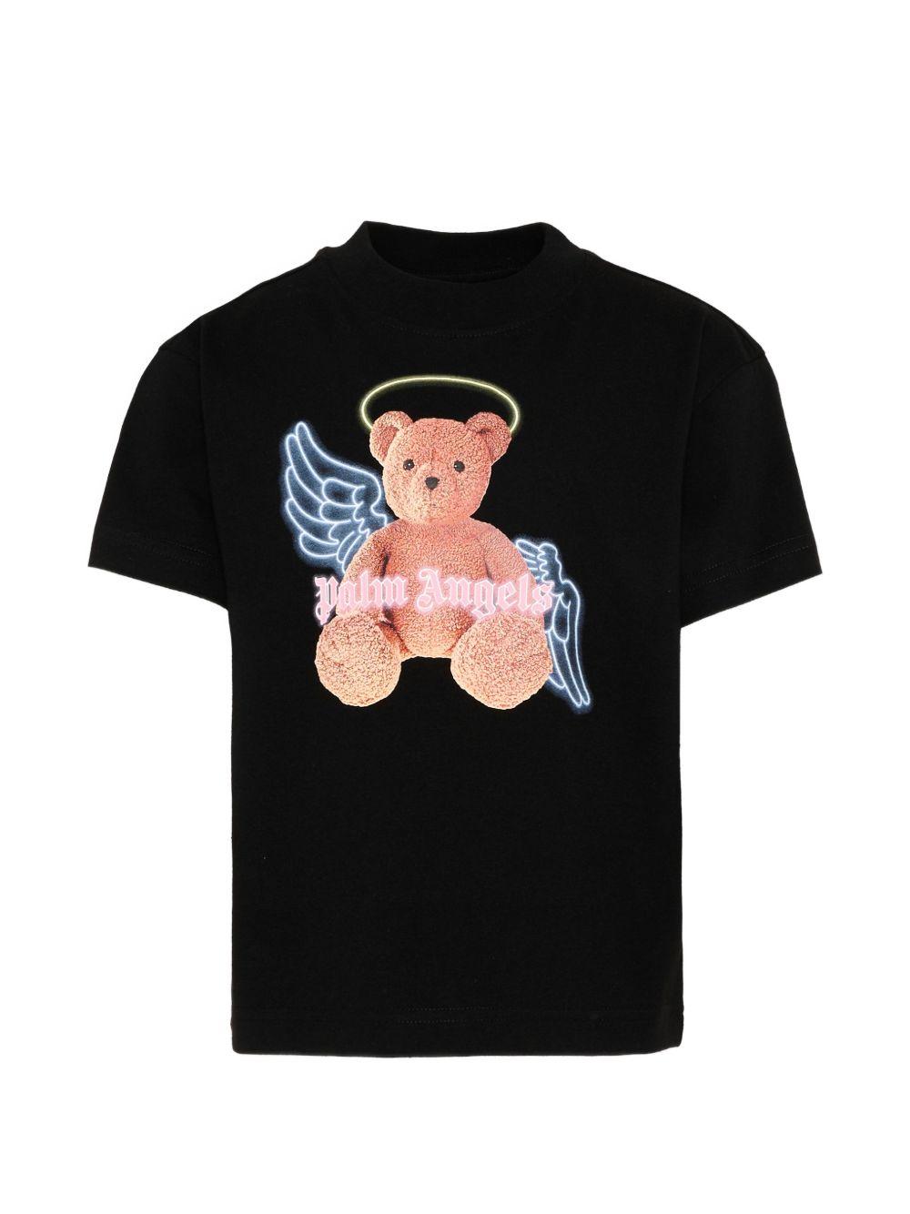 T-shirt per bambina Palm Angels Kids nera con stampa grafica Teddy PGAA002S26JER001 110 PALM ANGELS KIDS 