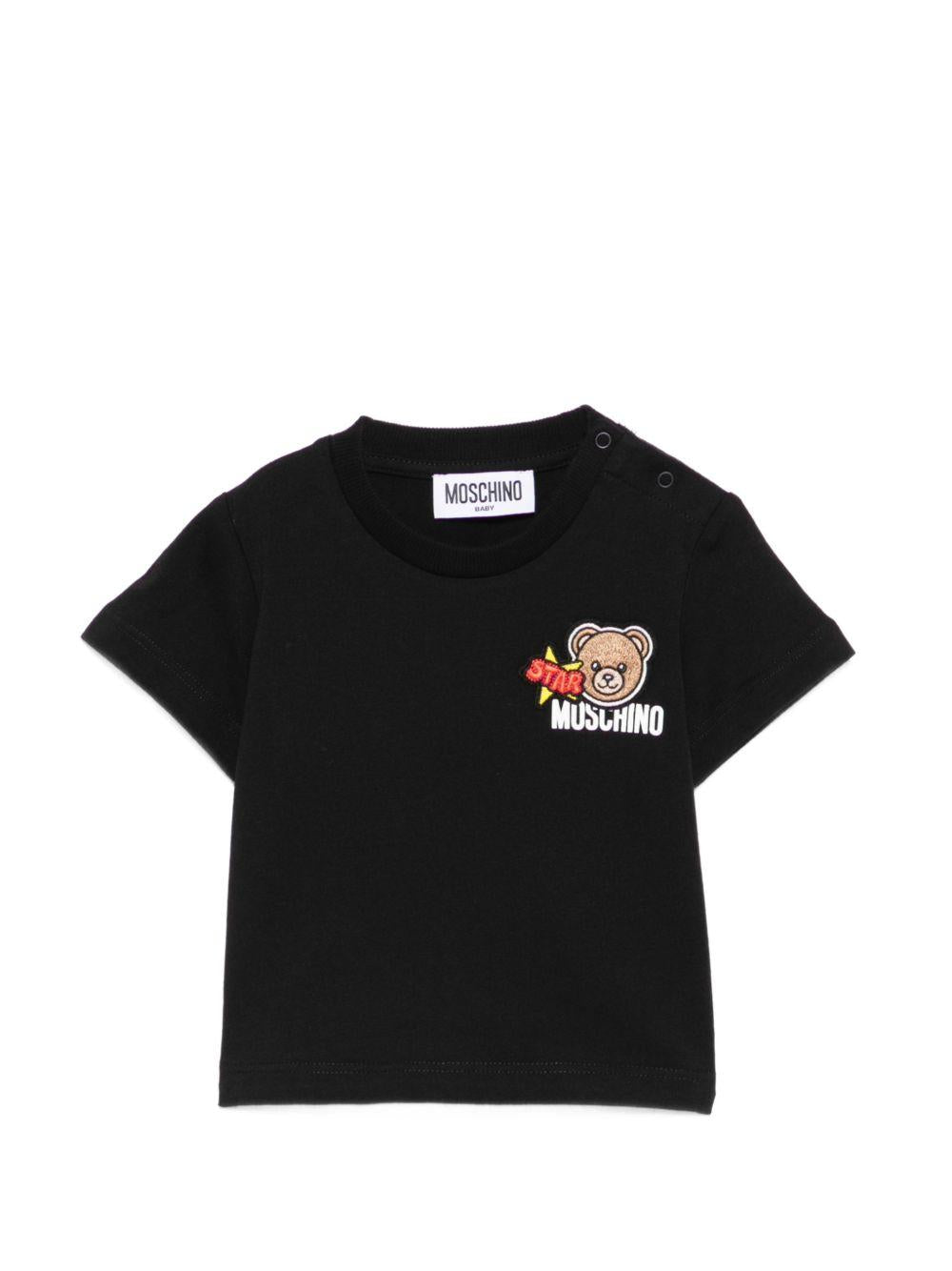 T-shirt per neonati Moschino Kids nera con dettagli in rilievo MVM047LAA24 60100 MOSCHINO KIDS 