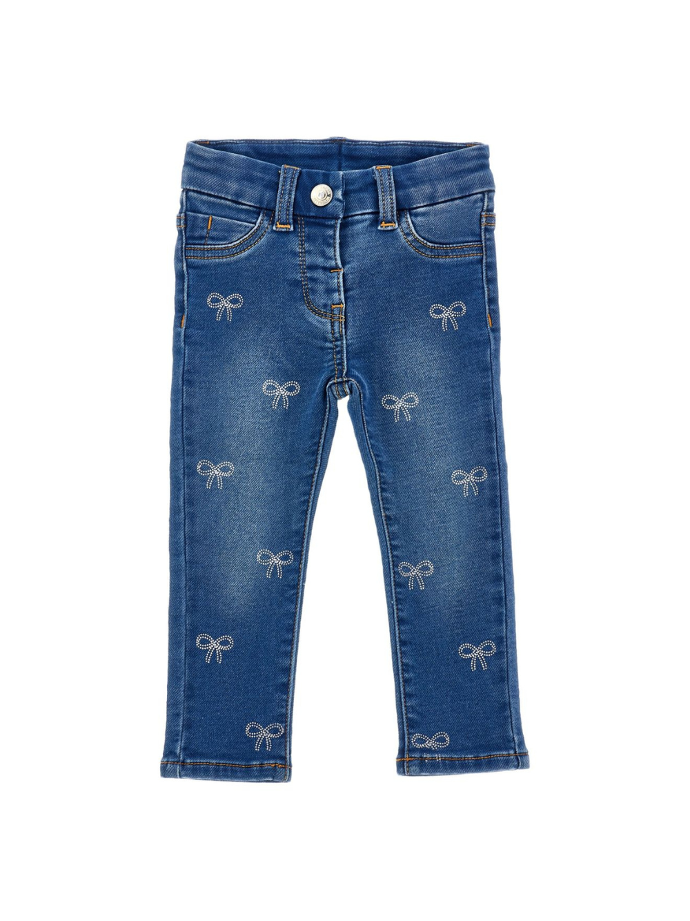 Jeans dritti per neonata Monnalisa in denim con stampa con fiocco 39F400 6042 0055 MONNALISA 