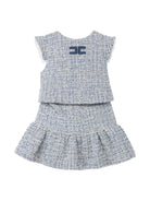 Set t-shirt e gonna per bambina Elisabetta Franchi La Mia Bambina blu con logo ricamato EFCM0280TV123 4055 ElISABETTA FRANCHI KIDS 