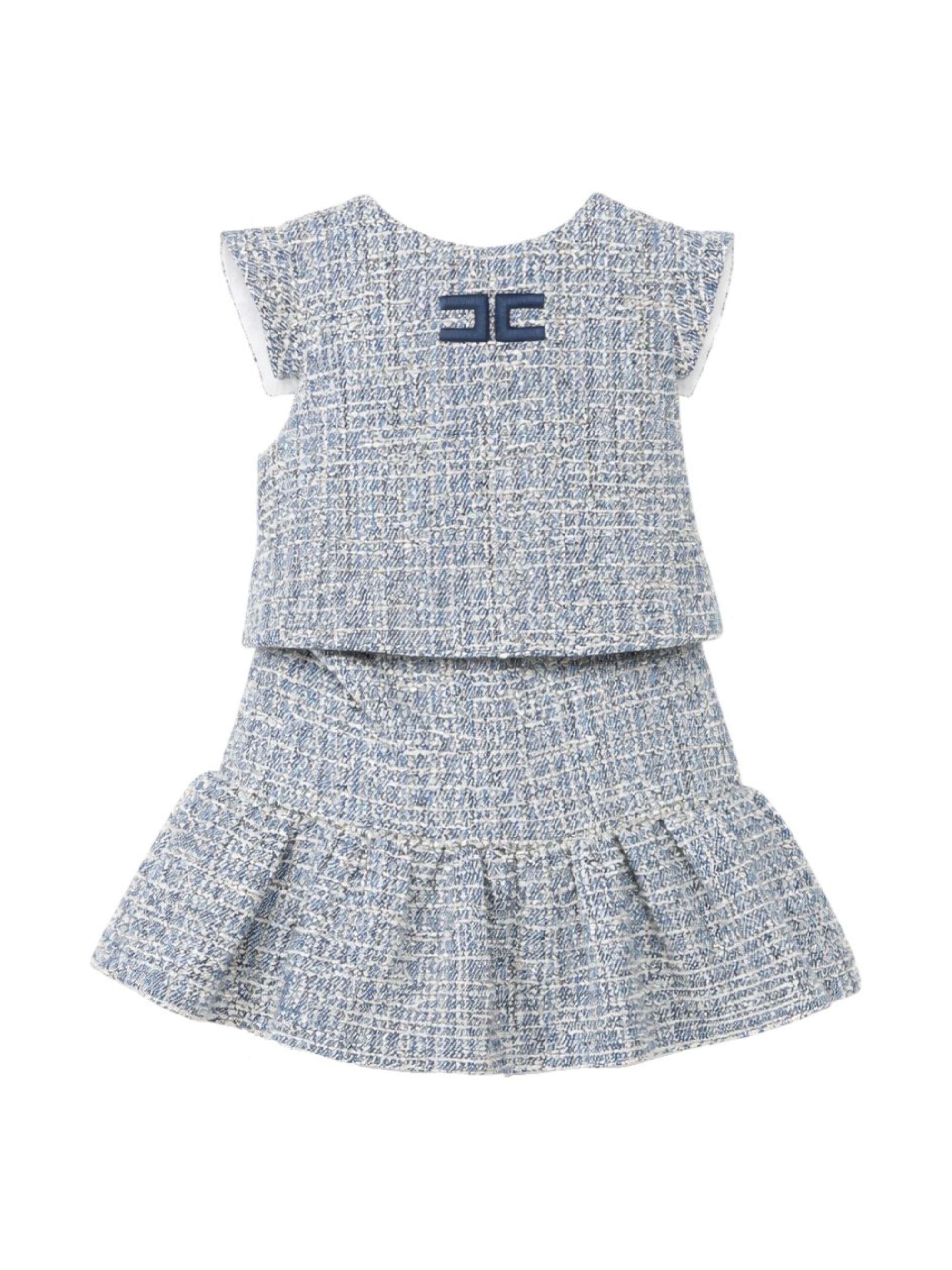 Set t-shirt e gonna per bambina Elisabetta Franchi La Mia Bambina blu con logo ricamato EFCM0280TV123 4055 ElISABETTA FRANCHI KIDS 