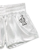 Shorts per bambino John Richmond Junior argento metalizzato con dettaglio logo RGP26044SH SILVER JOHN RICHMOND KIDS 