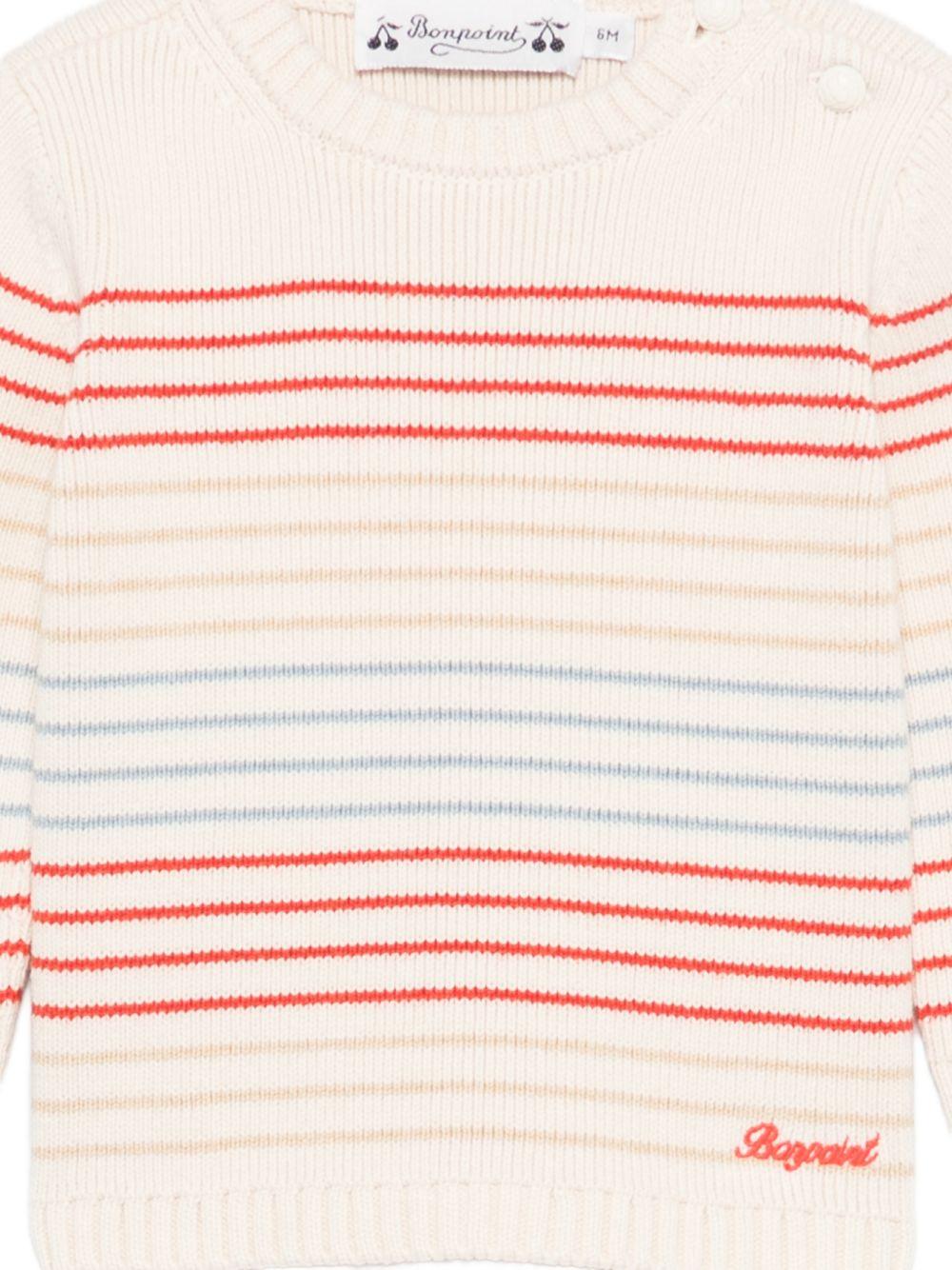 Maglione per neonato Bonpoint bianco con design a righe S06YJUK00003 203 BONPOINT KIDS 