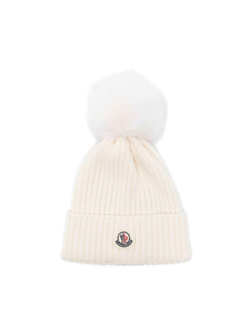 Berretto per bambina Moncler Enfant bianco con pompon L29543B00007M1131 030 MONCLER KIDS 