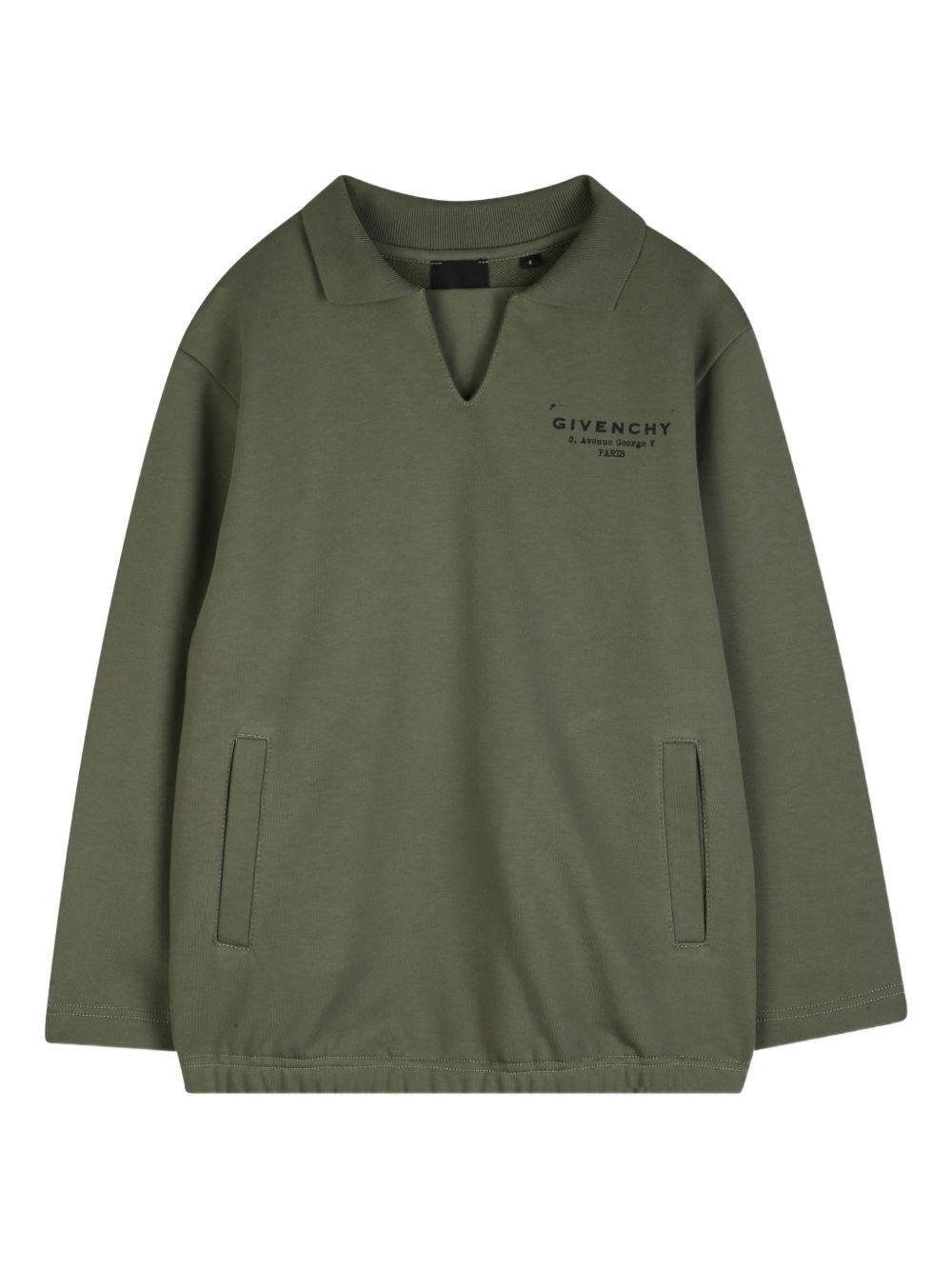 T-shirt per bambino Givenchy Kids verde cachi a maniche lunghe H31096 645 GIVENCHY KIDS 