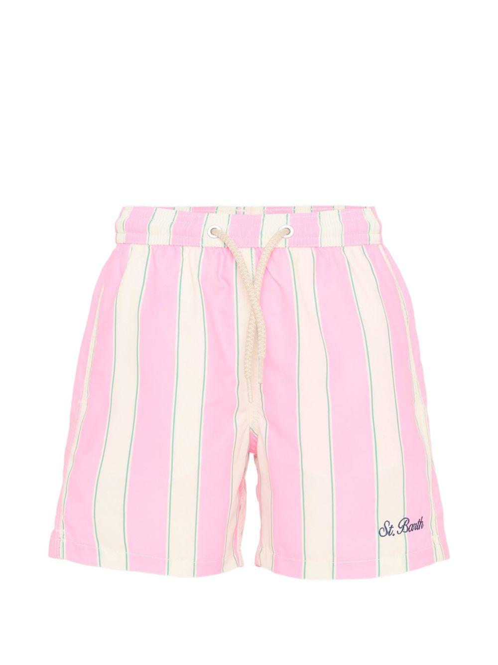 Costume da bagno per bambino MC2 Saint Barth Kids bianco e rosa con motivo a righe SYR0002 04056L MC2 ST. BARTH KIDS 