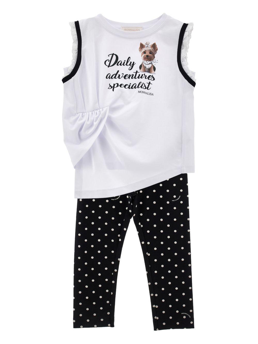 Set canotta e pantaloni per bambina Monnalisa bianco e nero a pois 19G505 7032 9950 MONNALISA KIDS 