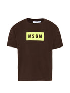 T-shirt per bambino MSGM Kids marrone con stampa logo S6MSJUTH005 943 MSGM KIDS 