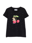 T-shirt per bambina Moschino Kids nera con stampa ciliegie HFM06KLBA10 60100 MOSCHINO KIDS 